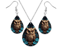 Bronze Owl Earrings and Necklace Set - Sew Lucky Embroidery