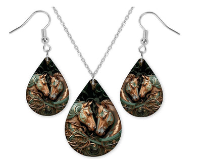 Bronze Horses Earrings and Necklace Set