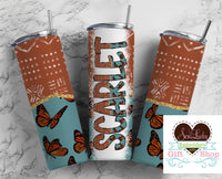 Brown Butterflies Personalized 20oz Insulated Tumbler with Lid and Straw - Sew Lucky Embroidery