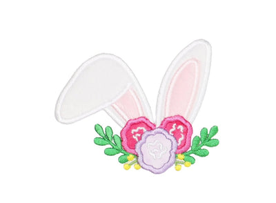 Bunny Ears with Flowers Easter Sew or Iron on Embroidered Patch