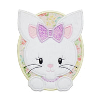 Bunny with Purple Bow Iron or Sew on Patch - Sew Lucky Embroidery