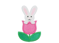 Bunny in Tulip Easter Patch in your choice of Sew or Iron on - Sew Lucky Embroidery
