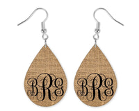 Burlap Brown Personalized Teardrop Earrings