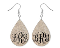 Burlap Tan Personalized Teardrop Earrings