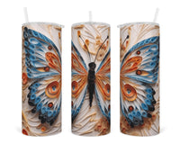 Butterfly 3D 20 oz insulated tumbler with lid and straw - Sew Lucky Embroidery