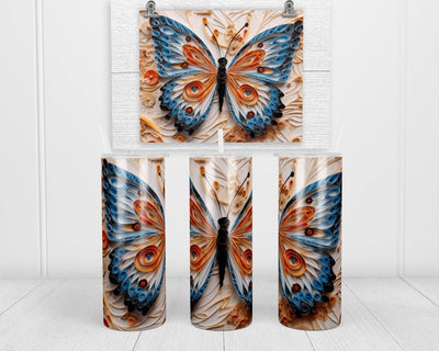 Butterfly 3D 20 oz insulated tumbler with lid and straw