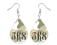 Camo Monogrammed Teardrop Earrings