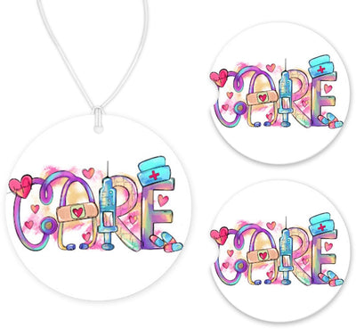 Care Nurse Car Charm and set of 2 Sandstone Car Coasters