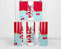 Cherries Personalized 20oz Insulated Tumbler with Lid and Straw - Sew Lucky Embroidery