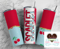 Cherries Personalized 20oz Insulated Tumbler with Lid and Straw - Sew Lucky Embroidery