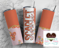 Colorful Butterflies Personalized 20oz Insulated Tumbler with Lid and Straw - Sew Lucky Embroidery