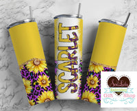 Colorful Leopard and Sunflowers Personalized 20oz Insulated Tumbler with Lid and Straw - Sew Lucky Embroidery