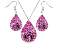 Colorful Sparkles Monogram Teardrop Earrings and Necklace Set - Sew Lucky Embroidery