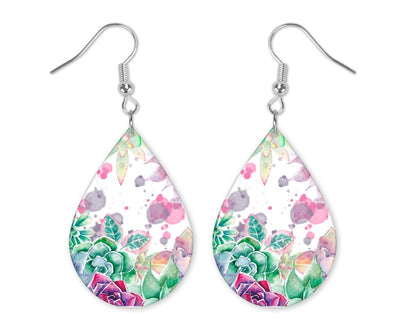 Colorful Succulents Teardrop Earrings