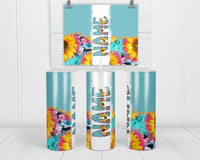 Colorful Sunflower and Cow Print Personalized 20oz Insulated Tumbler with Lid and Straw - Sew Lucky Embroidery