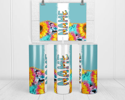 Colorful Sunflower and Cow Print Personalized 20oz Insulated Tumbler with Lid and Straw