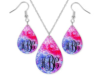 Colorful Swirls Monogram Teardrop Earrings and Necklace Set - Sew Lucky Embroidery