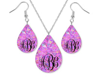 Colorful Triangles Monogram Teardrop Earrings and Necklace Set - Sew Lucky Embroidery