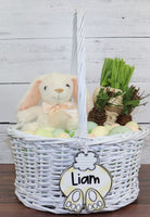 Cotton Tail Easter Basket Gingham Name Tag - Sew Lucky Embroidery