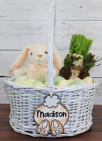 Cotton Tail Easter Basket Gingham Name Tag - Sew Lucky Embroidery