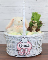 Cotton Tail Easter Basket Polka Dotted Name Tag - Sew Lucky Embroidery