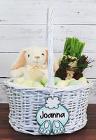 Cotton Tail Easter Basket Polka Dotted Name Tag - Sew Lucky Embroidery