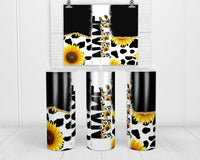 Cow Print and Sunflowers Personalized 20oz Insulated Tumbler with Lid and Straw - Sew Lucky Embroidery