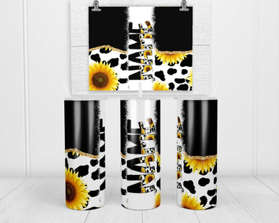 Cow Print and Sunflowers Personalized 20oz Insulated Tumbler with Lid and Straw