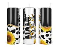 Cow Print and Sunflowers Personalized 20oz Insulated Tumbler with Lid and Straw - Sew Lucky Embroidery