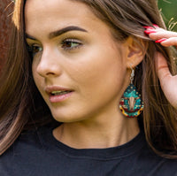 Cow Skull and Sunflowers Earrings - Sew Lucky Embroidery