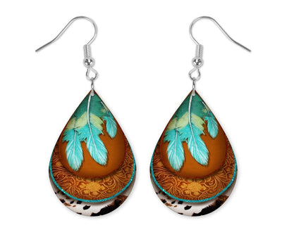 Cowhide and Feathers Earrings