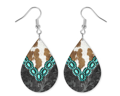 Cowhide and Lace Teardrop Earrings