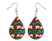 Cowhide with Glitter Leopard Stripes Handmade Wood Earrings - Sew Lucky Embroidery