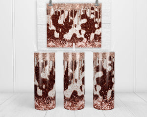 Cowhide with Rose Gold Drip 20 oz insulated tumbler with lid and straw - Sew Lucky Embroidery