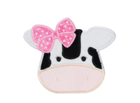 Cow with Pink Polka Dotted Bow Sew or Iron on Patch - Sew Lucky Embroidery
