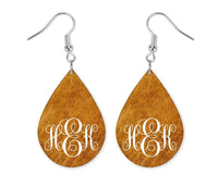 Cracked Leather Personalized Teardrop Earrings