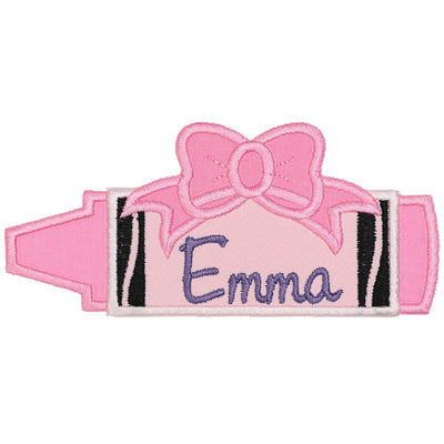 Crayon Name Patch with Bow Personalized Embroidered Patch for Backpacks, Clothes or Gifts, Iron On or Sew On Custom School Name Tag