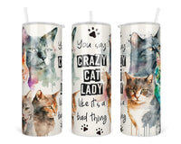 Crazy Cat Lady 20 oz insulated tumbler with lid and straw - Sew Lucky Embroidery