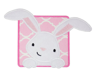 Cute Easter Bunny Pink Background Sew or Iron on Embroidered Patch