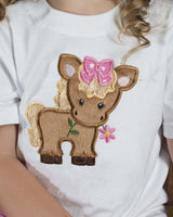 Cute Girl Horse with Pink Bow Sew or Iron on Embroidered Patch - Sew Lucky Embroidery