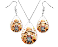 Cute Scarecrow Earrings and Necklace Set - Sew Lucky Embroidery