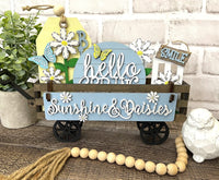 Daisies Handmade Wood Wagon Interchangeable Decor Set - Sew Lucky Embroidery