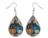 Dark Pumpkins with Dots Teardrop Earrings - Sew Lucky Embroidery