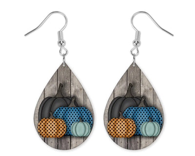 Dark Pumpkins with Dots Teardrop Earrings