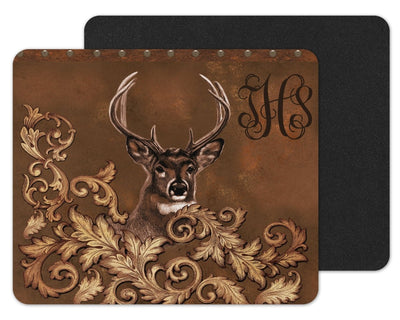 Deer Flourish Faux Leather Design Monogram Mouse Pad