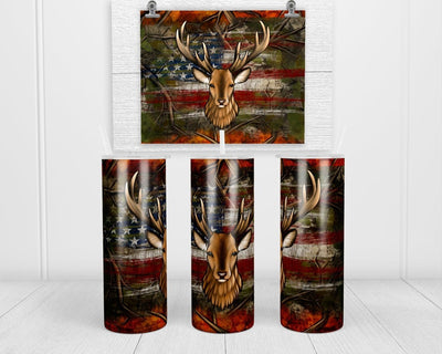 Deer Hunting Flag 20 oz insulated tumbler with lid and straw