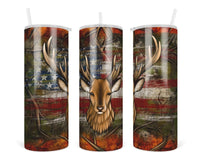 Deer Hunting Flag 20 oz insulated tumbler with lid and straw - Sew Lucky Embroidery