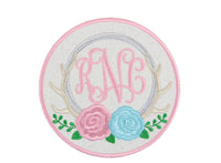 Deer Antlers with Roses Monogram Sew or Iron On Patch - Sew Lucky Embroidery