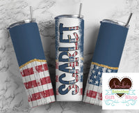 Distressed American Flag Personalized 20oz Insulated Tumbler with Lid and Straw - Sew Lucky Embroidery