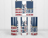 Distressed American Flag Personalized 20oz Insulated Tumbler with Lid and Straw - Sew Lucky Embroidery